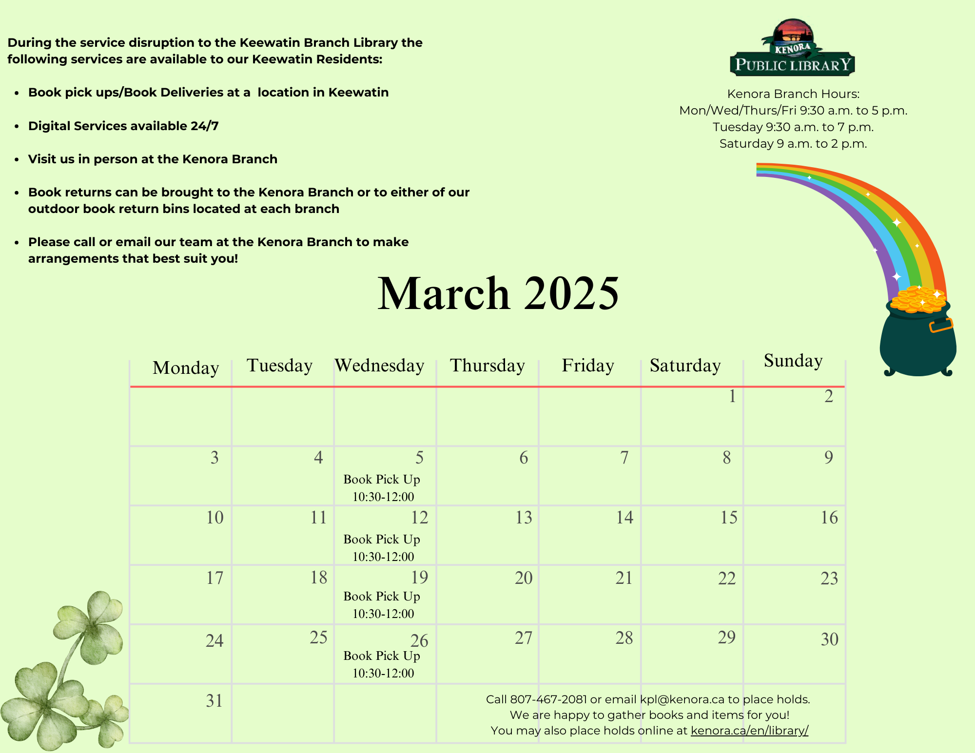 Keewatin March Pickup Schedule